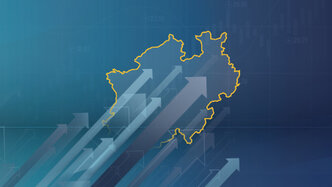 The graphic features a light design with a map outline in a yellow border, set against a blue background with several upward-pointing arrows.