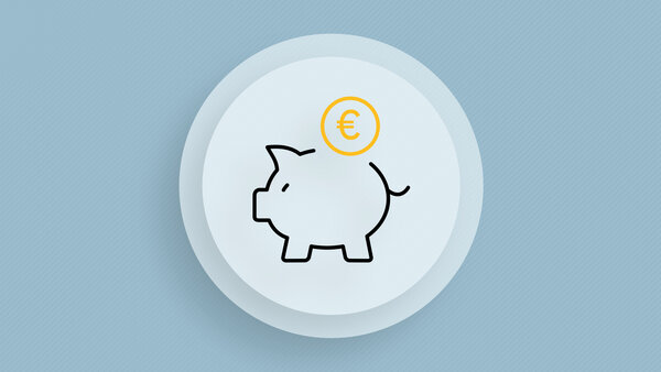 Symbolic image with a piggy bank and a symbol for money above it.
