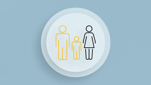 Symbolic image with silhouettes of a family, two adults and one child.