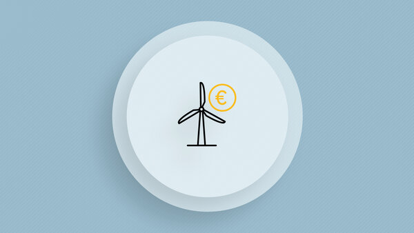 An infographic with an image of a wind turbine and a euro symbol.