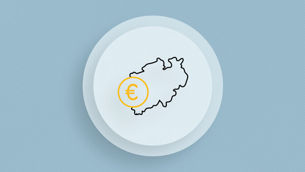 An infographic with an image of North Rhine-Westphalia and a euro symbol.