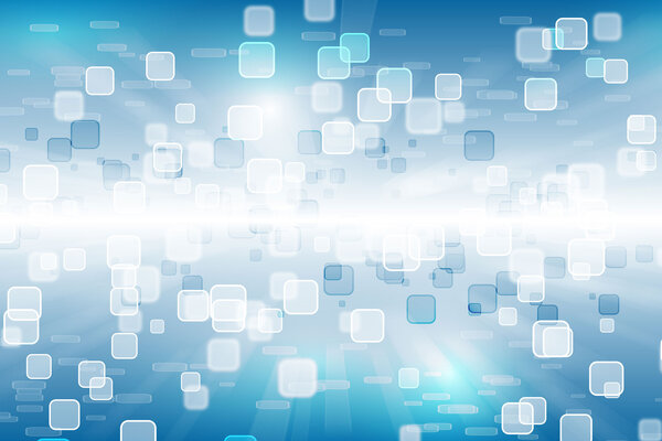 An abstract blue background with many transparent squares of various sizes.