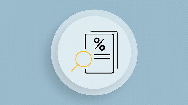 Symbolic image showing a magnifying glass examining a document with percentage signs.
