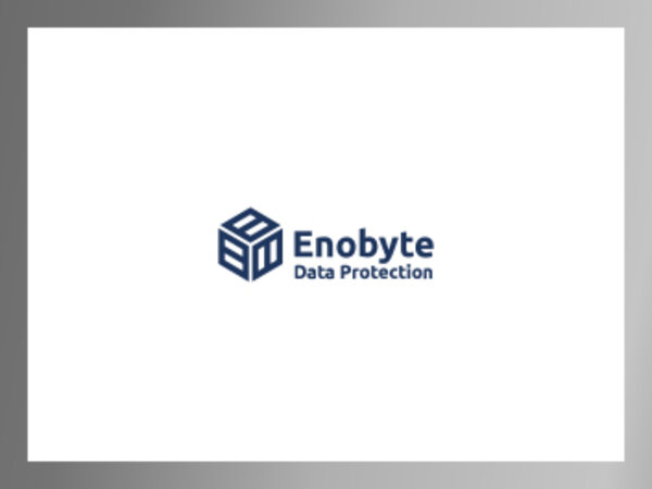 Enobyte company logo on a white background with silver border.