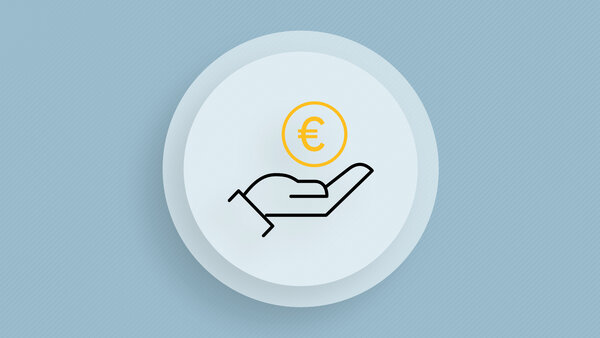 Symbolic image with a raised hand and a symbol for money above it.