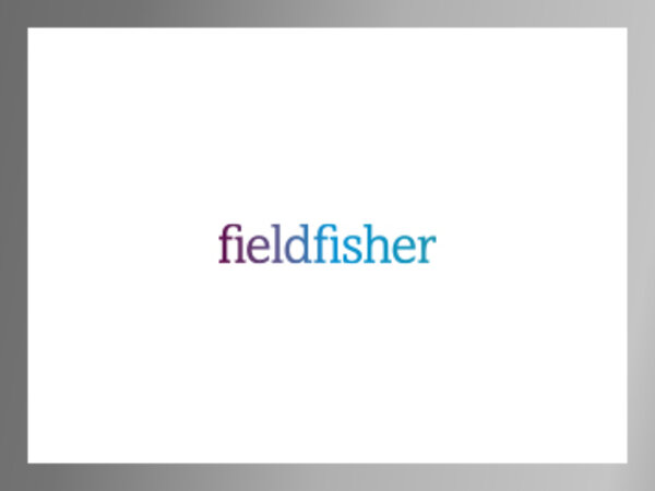 Fieldfisher Düsseldorf logo on a white background with silver border.